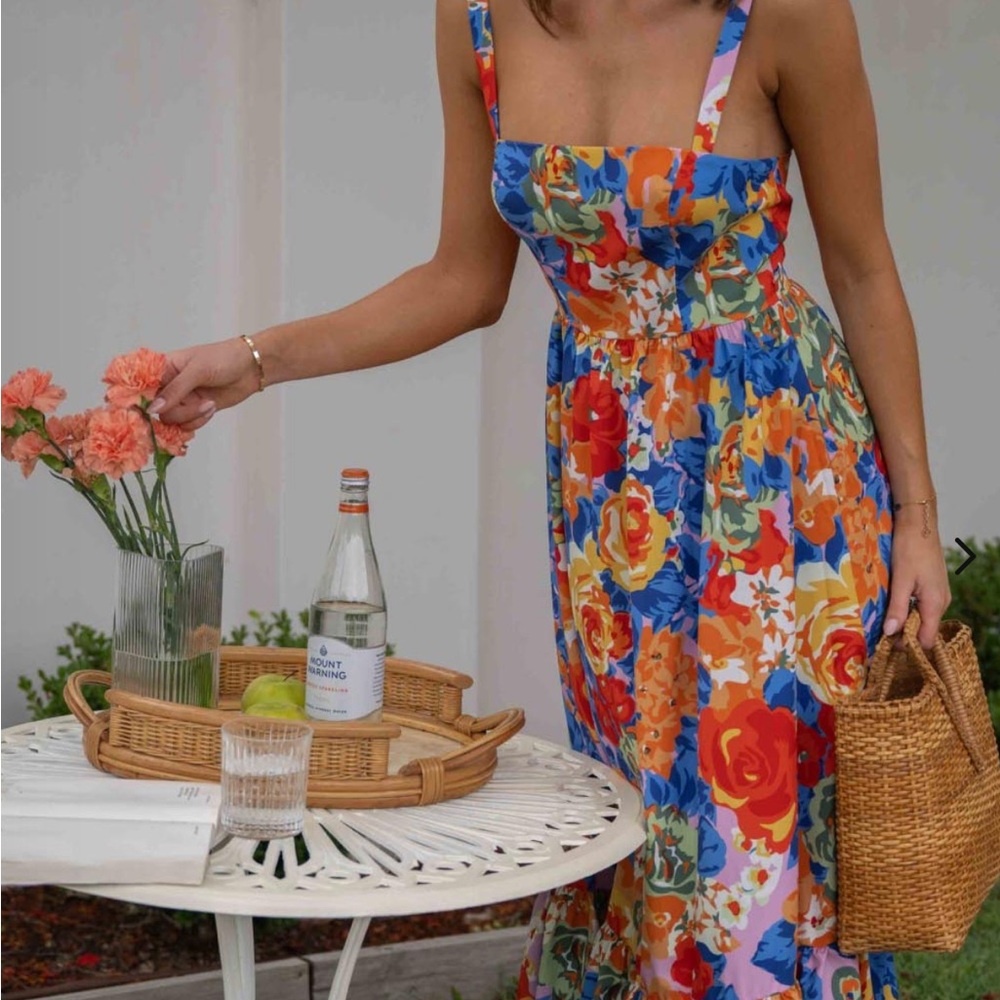 Toperth Vibrant Blossom Square Neck Maxi Dress